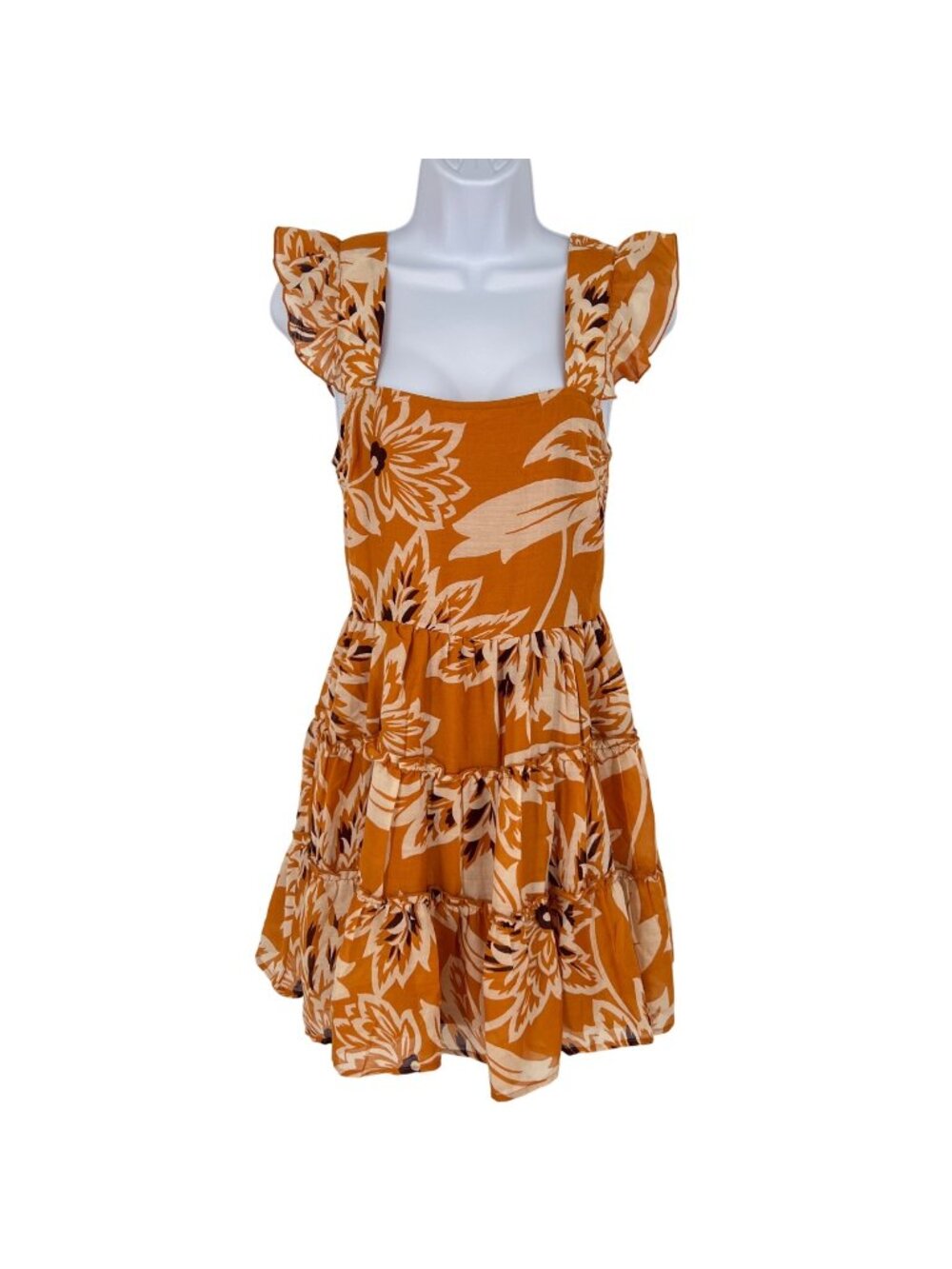 Band Of The Free Floral Tiered Ruffle Mini Dress Yellow Cream Size Small NWOT